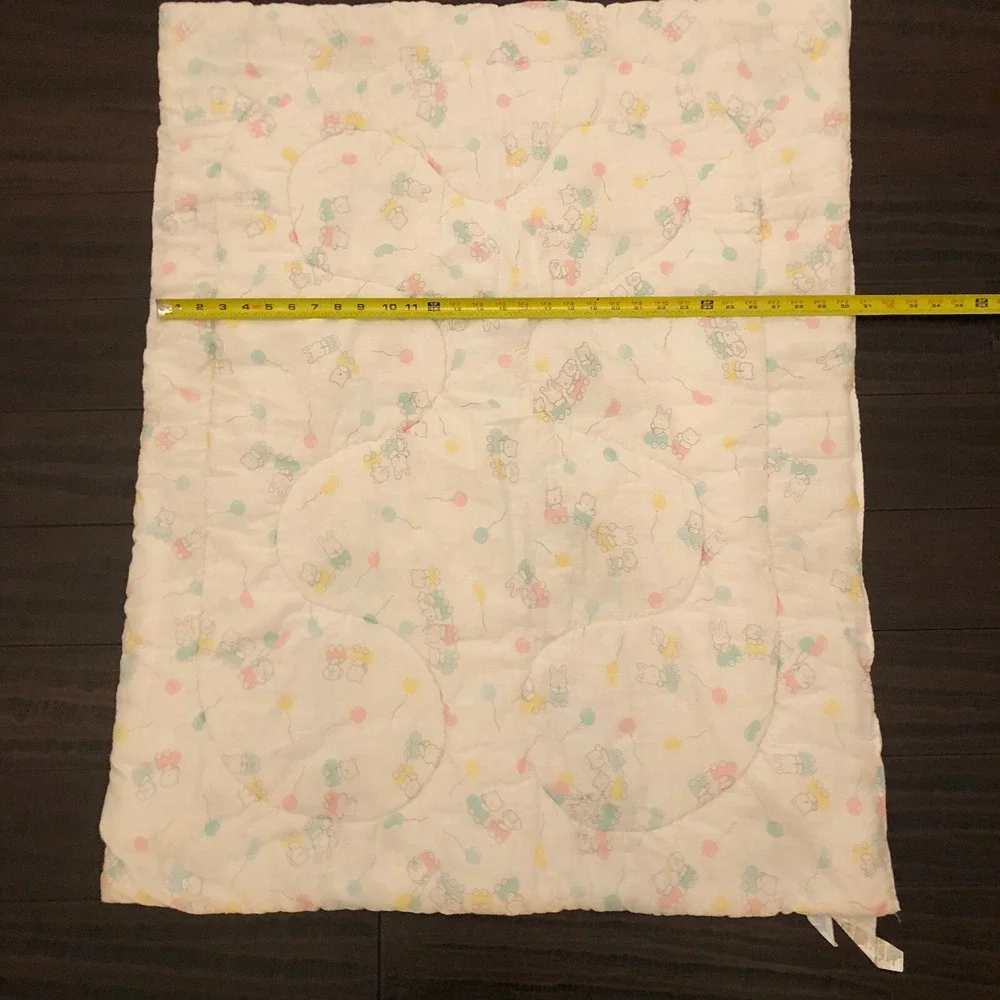 Hand Crochet Baby Blanket Comforter Gerber Animals Flowers Pink 30x40 Vintage